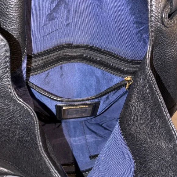 Oryany Black Leather Shoulder Bag with Gold Accents pebble bobo slouch - Picture 4 of 5